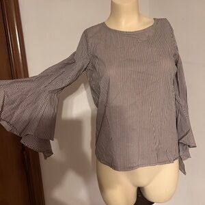 by & by Gray Bell Sleeve Blouse with Tie Front